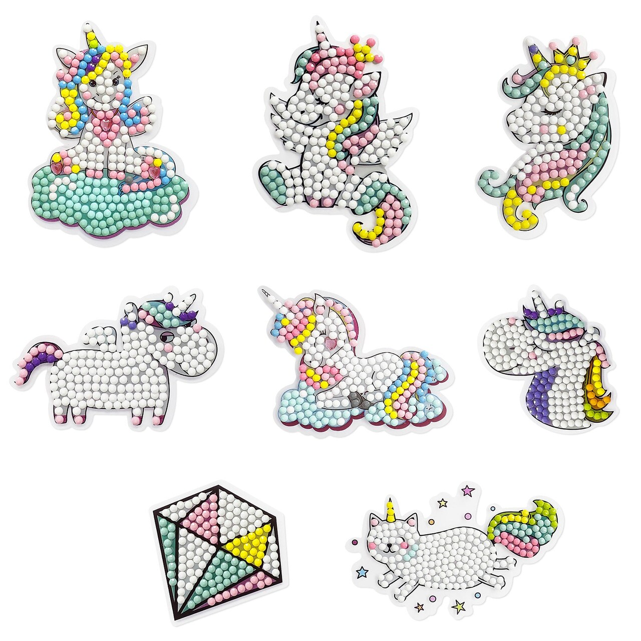 Wrapables Diamond Art Kits, 5D Gem Painting DIY Arts & Crafts Stickers, 8pcs Unicorns